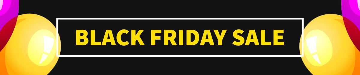 Black Friday sale banner with colourful balloons.